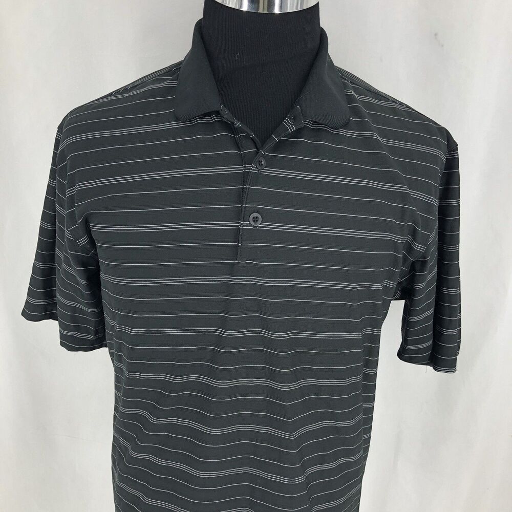 Nike Golf Black Striped Fit Dry Short Sleeve Polo Shirt 256650-010 Medium